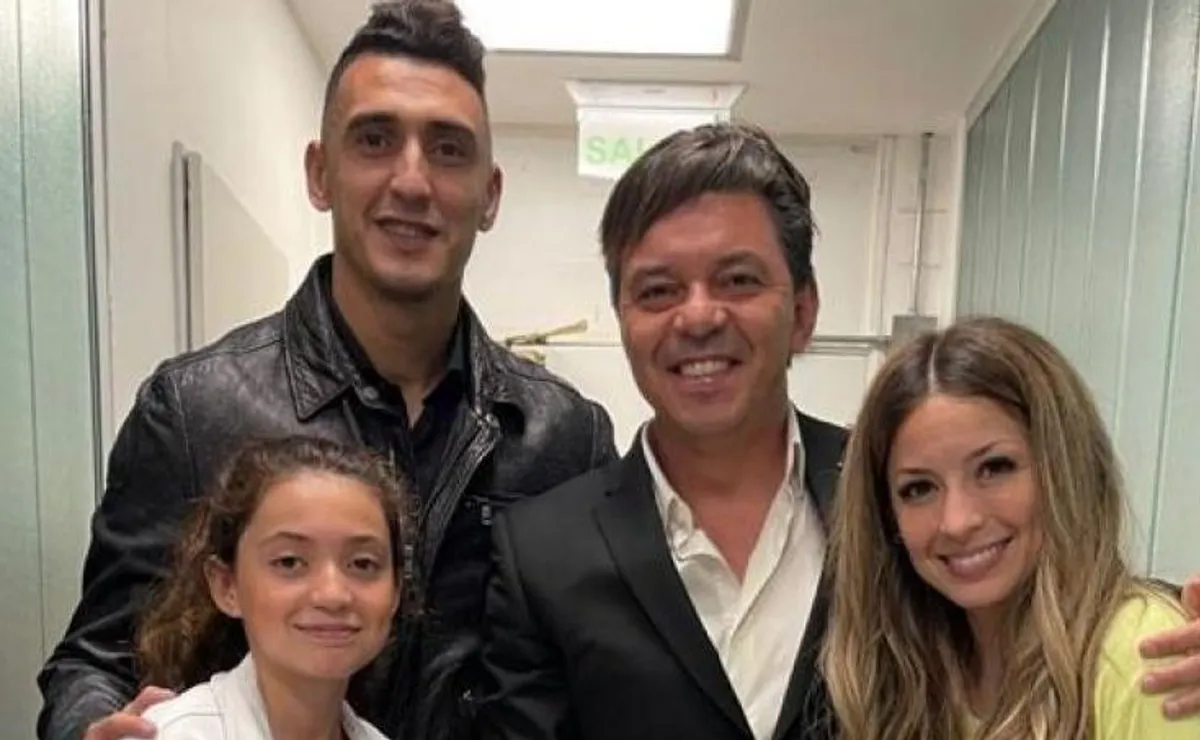 Suárez junto a Magui Olave y Marcelo Gallardo en la fiesta de River por el 9 de diciembre.