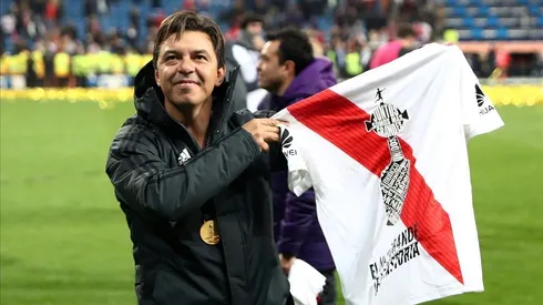El Muñeco durante los festejos en el Bernabéu tras ganar la Libertadores 2018.