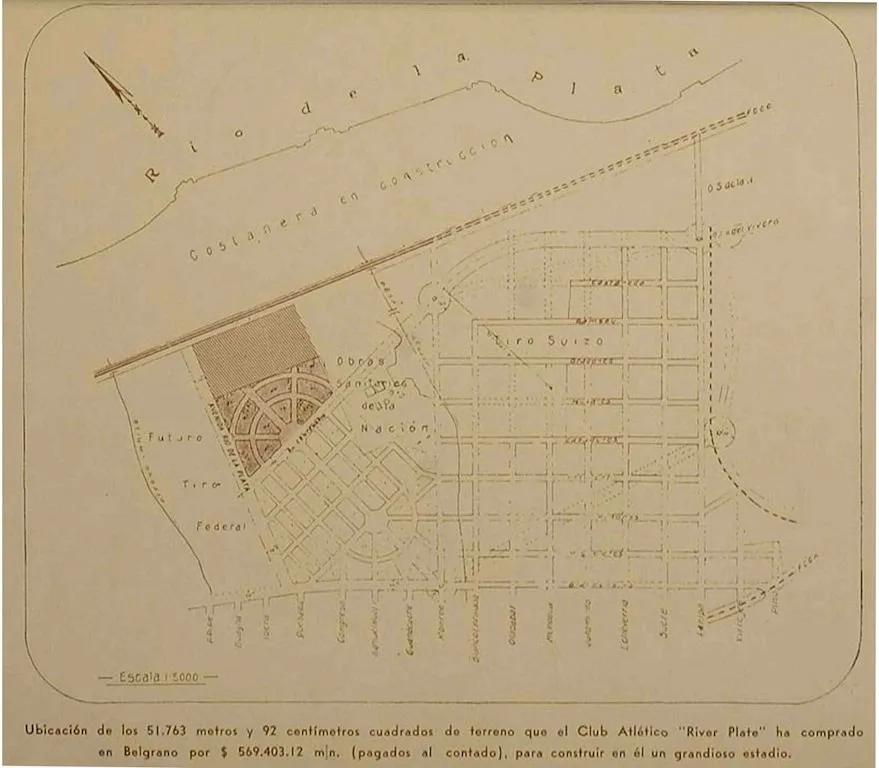 Los planos originales para la construcción del Estadio Monumental.