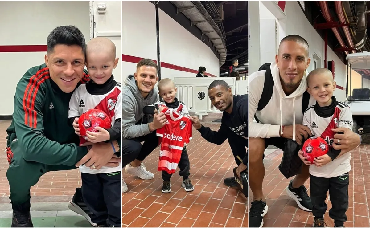 El hermoso gesto del plantel de River con el pequeño Caleb.