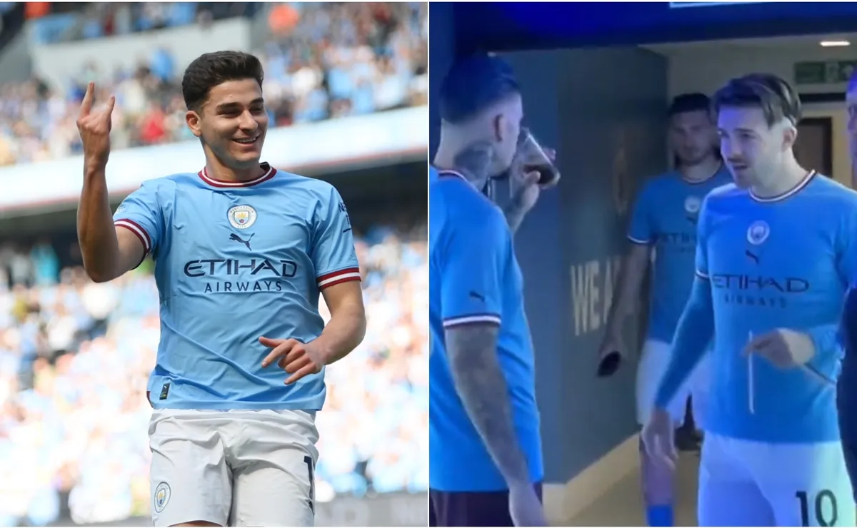 Julián les convidó fernet a Ederson y Grealish.