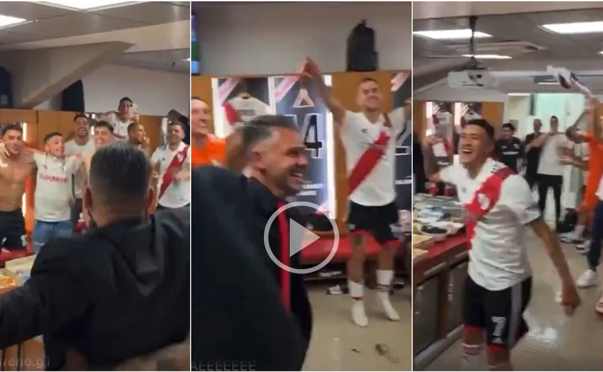 El técnico se metió en el vestuario de los jugadores para cantar y festejar con ellos.