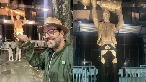 El reconocido cantante no quiso perder la oportunidad de conocer la estatua del Muñeco.