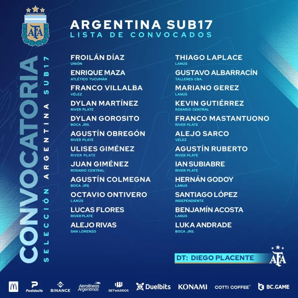 La lista de Placente. Foto: @Argentina