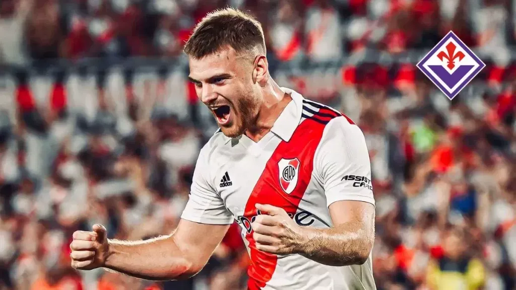 Lucas Beltrán gritando un gol en el Monumental