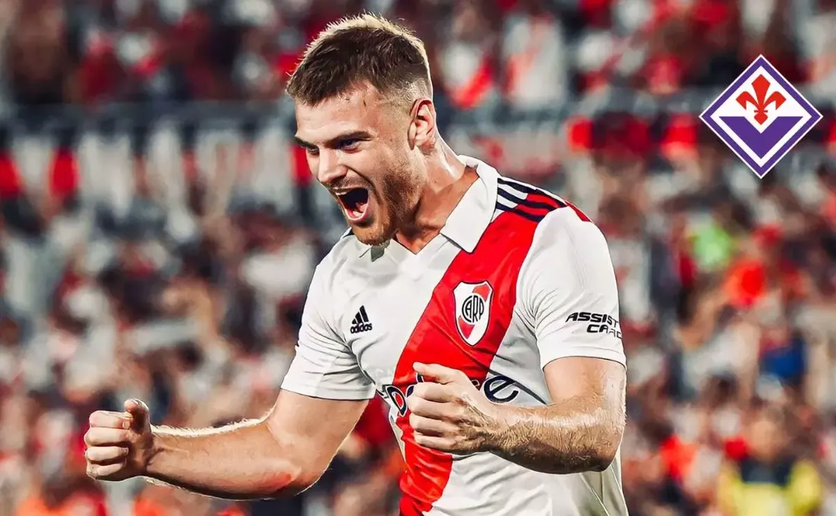 Lucas Beltrán gritando un gol en el Monumental