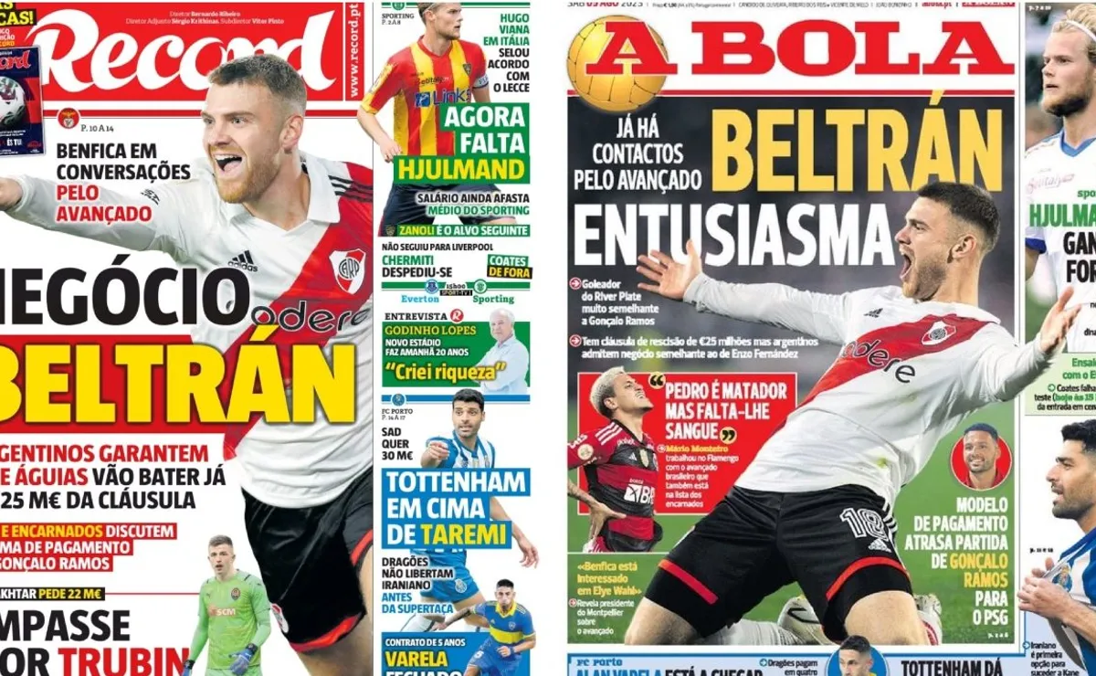 Lucas Beltrán apareció en la portada de todos los diarios deportivos principales de Portugal