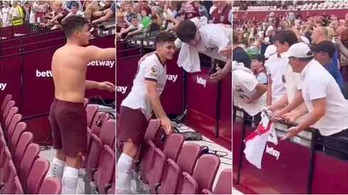 Julián Álvarez con los hinchas de River.