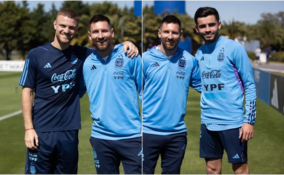 Locos por Messi: Beltrán y Simón, junto al mejor jugador del mundo.