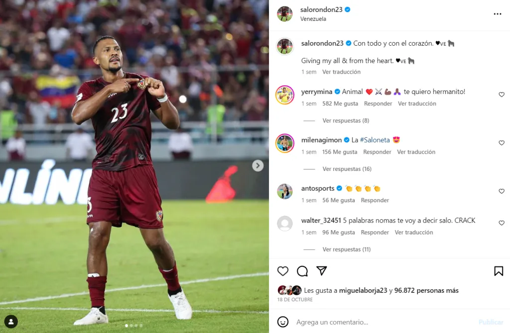 Salomón arrancó bien las Eliminatorias con Venezuela.