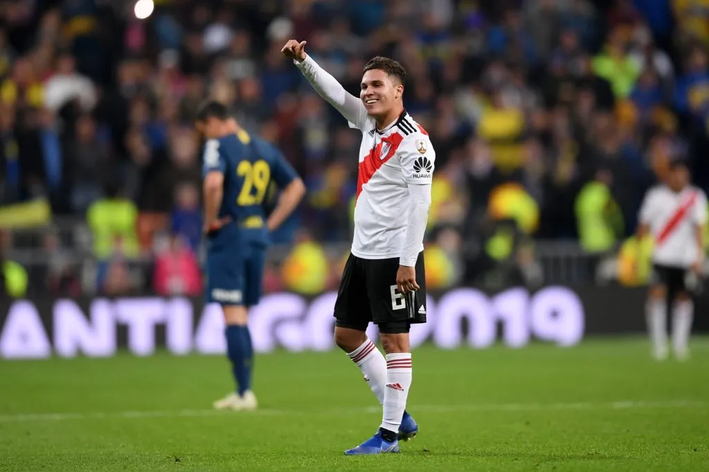 Juan Fernando Quintero, el día de la final de la Copa Libertadores 2018 que River le ganó a Boca en el Estadio Santiago Bernabéu de Madrid (Foto: Laurence Griffiths/Getty Images)