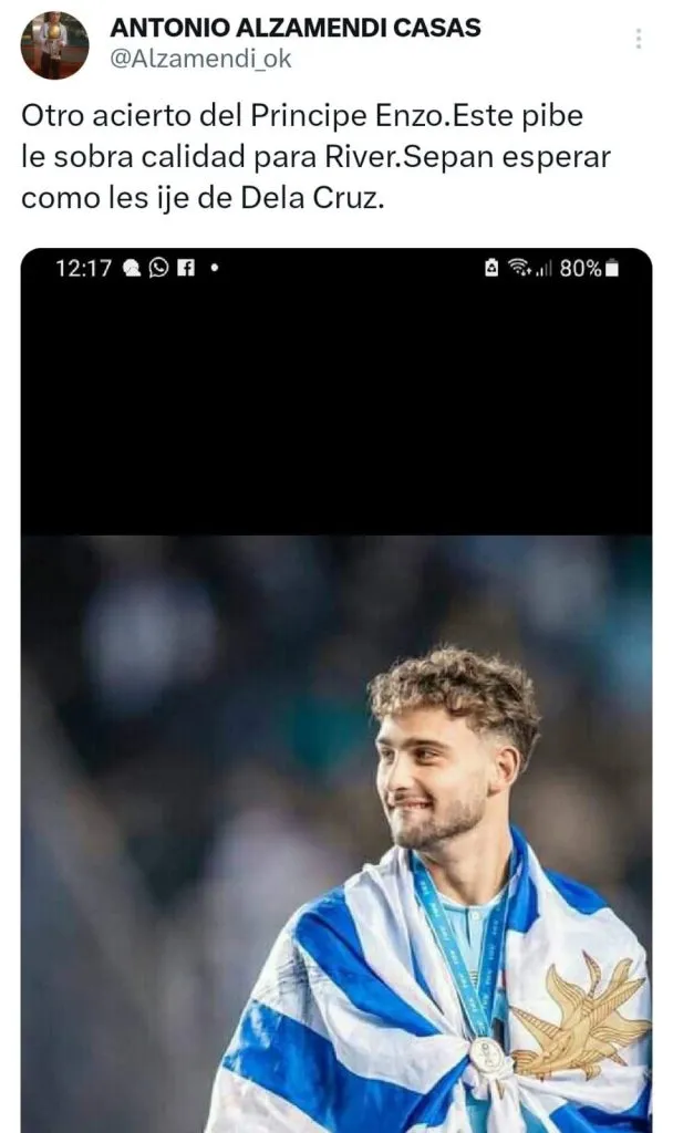 Alzamendi bancó la llegada de Boselli a River. (Foto: Twitter Alzamendi).