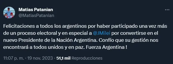 El tweet de Patanian.