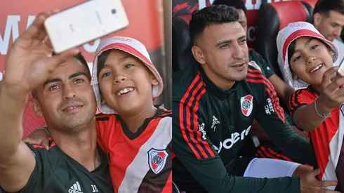 Los jugadores de River junto a los hinchas.
