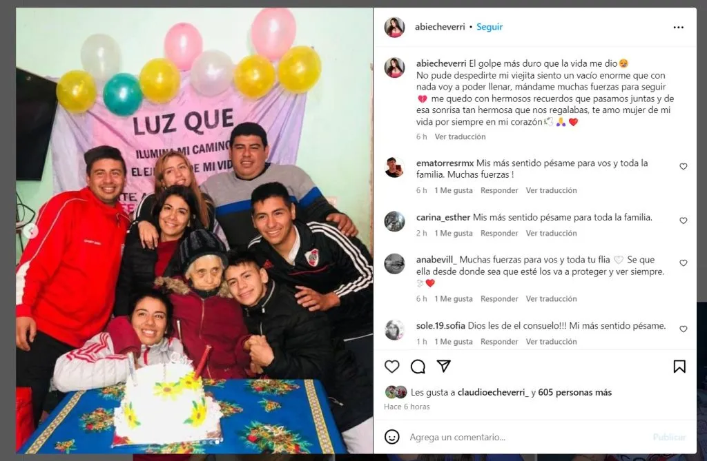 El mensaje de la hermana de Claudio Echeverri. Instagram.