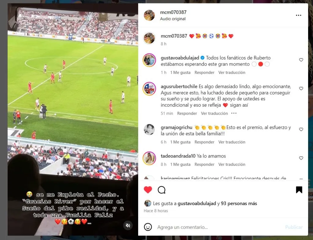 La publicación de la mamá de Ruberto en sus redes.