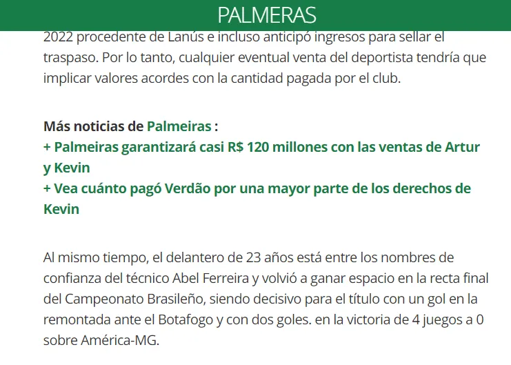 Extracto de Globo Esporte acerca del presente de José López.