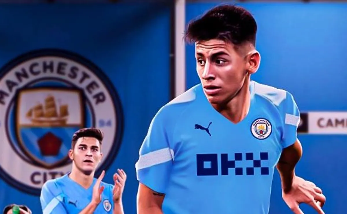 Echeverri dejará River en enero de 2025 para sumarse al Manchester City. Diseño exclusivo: Bolavip.