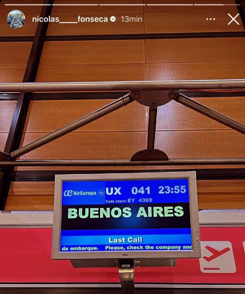 Fonseca el domingo, a punto de viajar. (Foto: Instagram Fonseca).