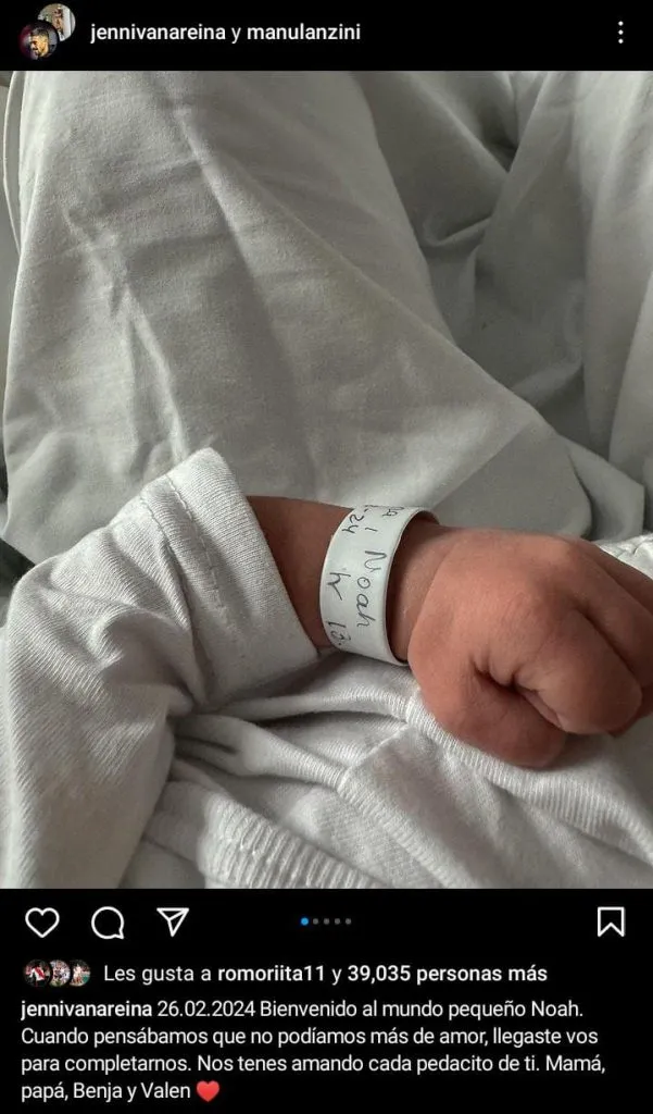 El mensaje de Lanzini y su pareja por el nacimiento del tercer hijo. (Foto: Instagram).