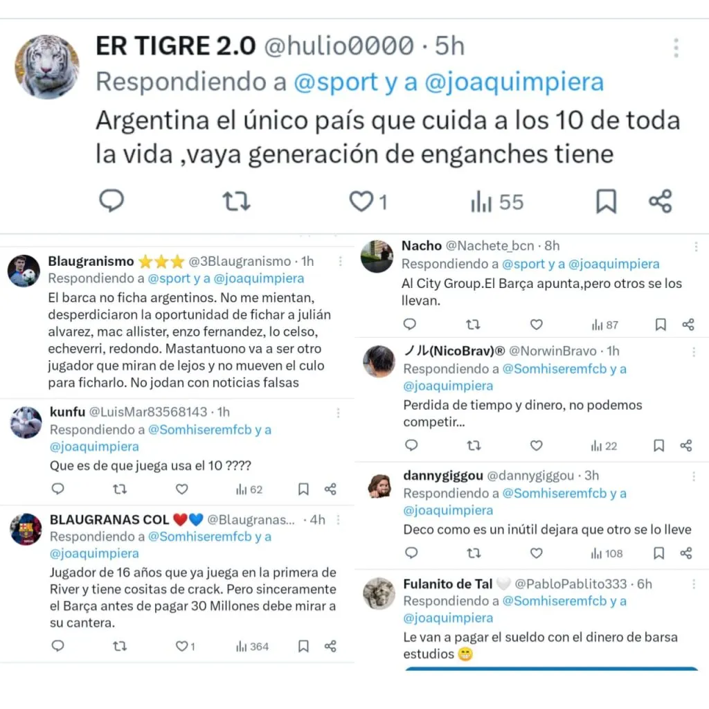 La voz de los hinchas de River sobre Mastantuono. (Foto: X).