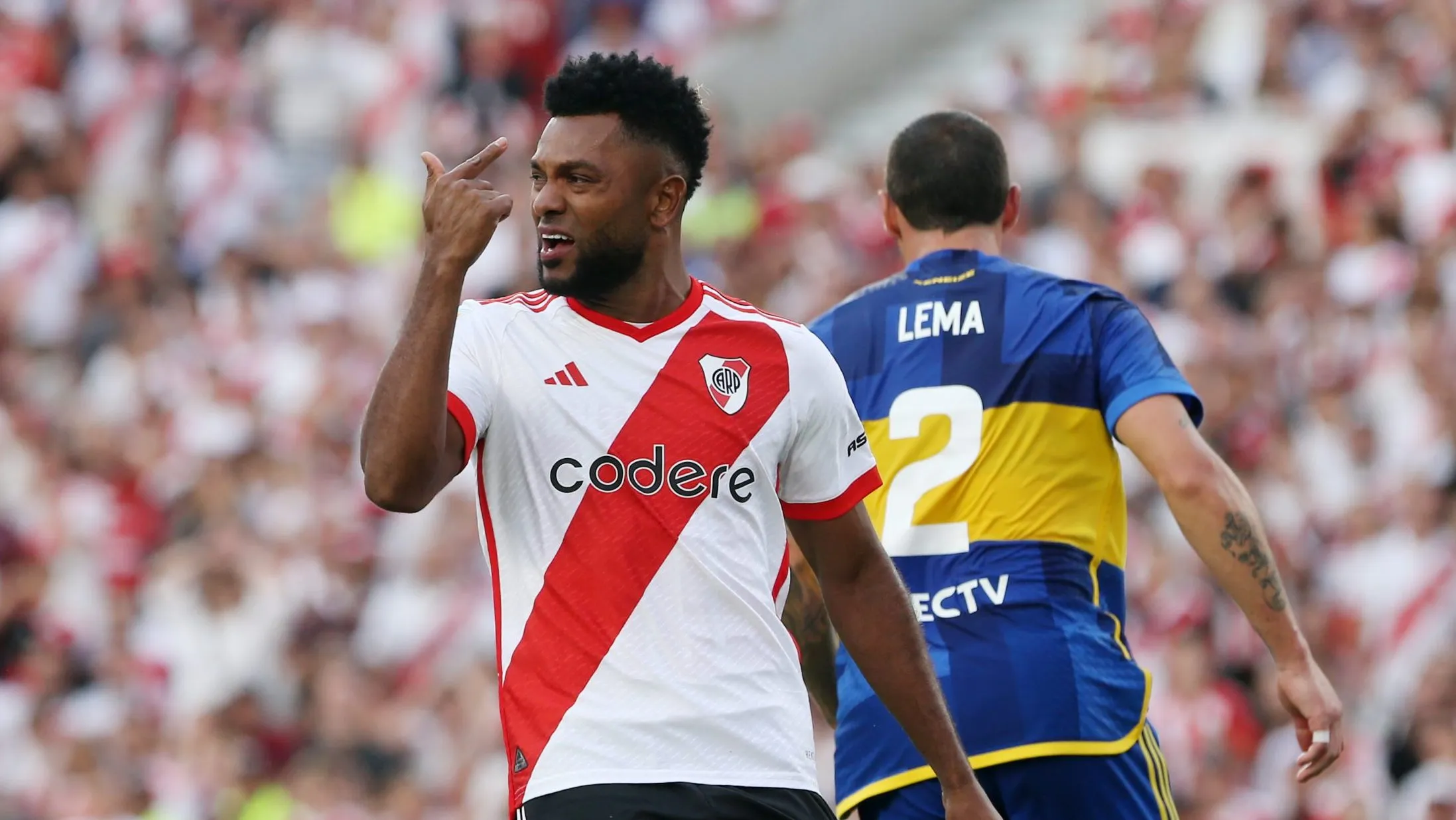 Miguel Borja jugó un cuarto de hora ante Boca. (Getty)