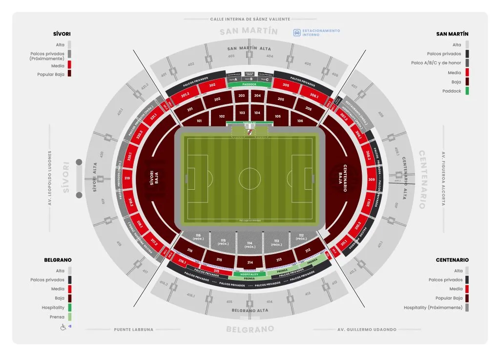 Plano del estadio Monumental, con la tribuna en homenaje a Enrique Omar Sívori (Foto: River Plate).