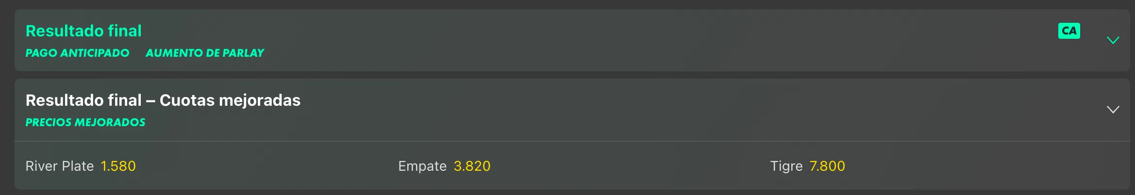 Cuotas de partido de River en bet365