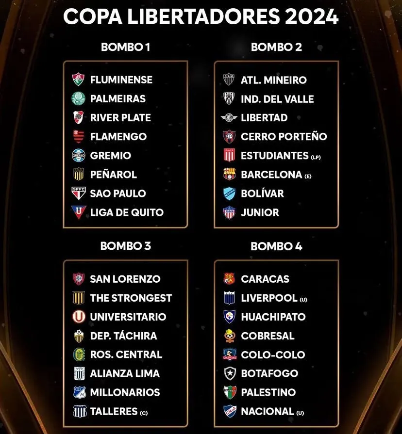 Los bolilleros de la Libertadores 2024.