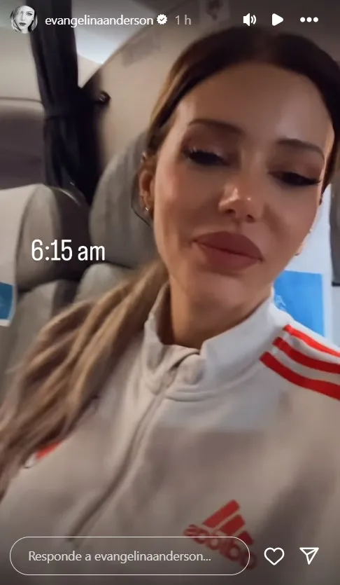 Evangelina Anderson contó que quedaron varados en Córdoba tras la final de la Supercopa Argentina por las fuertes tormentas eléctricas en Buenos Aires (INSTAGRAM: @evangelinaanderson).