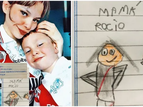 Le pidieron como tarea que dibuje a una mujer importante: hizo a su mamá con la camiseta de River