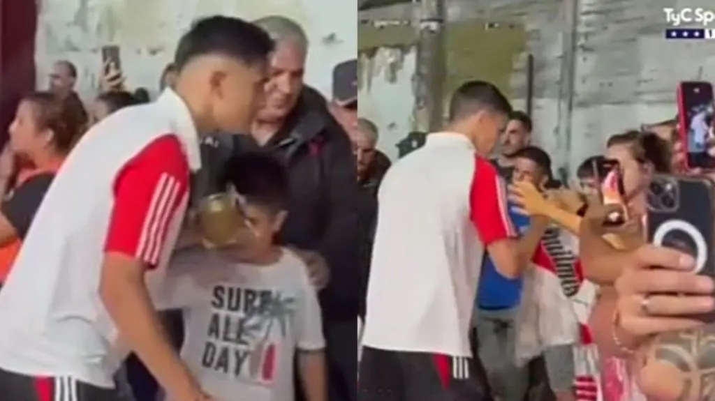 Solari y Nacho Fernández sacándose fotos a la salida del estadio. (Foto: TyC Sports)