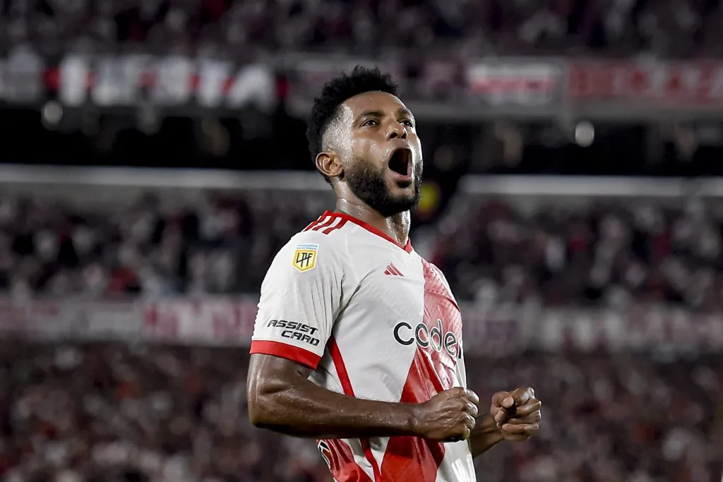 Miguel Borja volvió a celebrar con la camiseta de River. (Getty)
