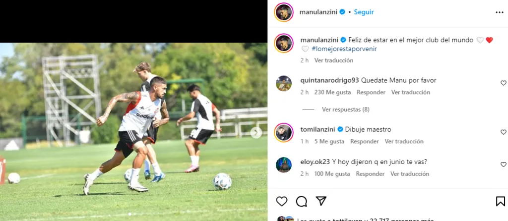 El posteo de Lanzini en su cuenta de Instagram.
