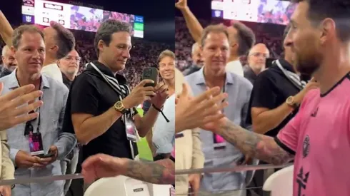 El momento en el que Messi pasa frente a Jorge Brito a un costado del campo de juego.