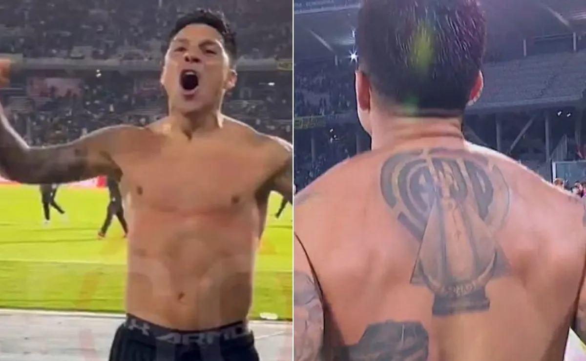 El festejo desaforado de Enzo, con tatuaje de River incluido.