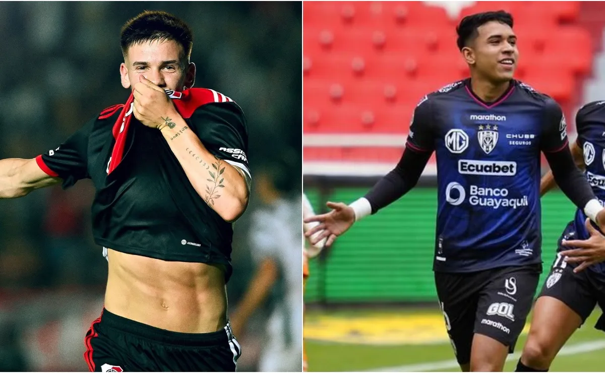 Franco Mastantuono y Kendry Páez. El juvenil de River y el de Independiente del Valle anotaron su primer gol en Copa Libertadores con 16 años y el mismo día.