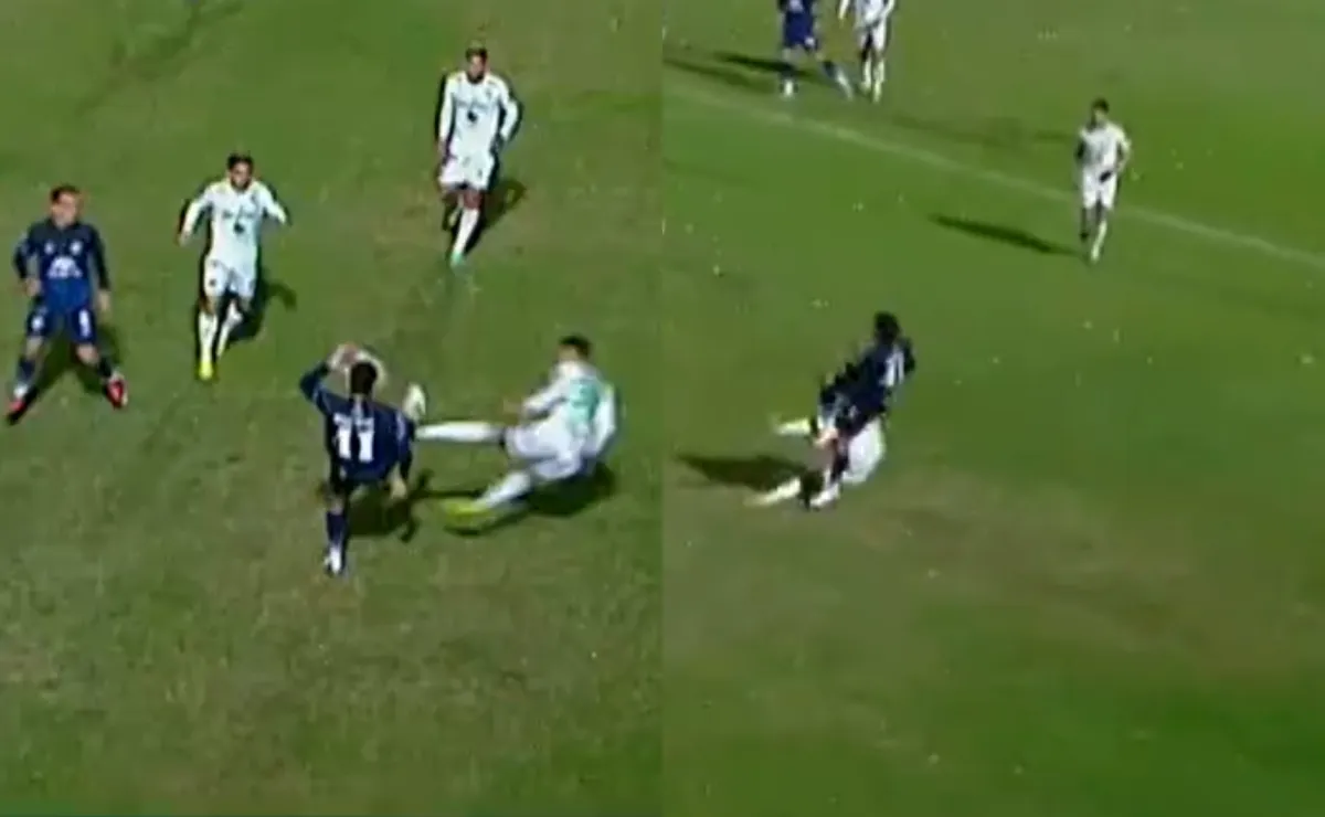 Nahuel Gallardo vio la roja en Sarmiento (J) por un patadón (Foto: Captura TV)