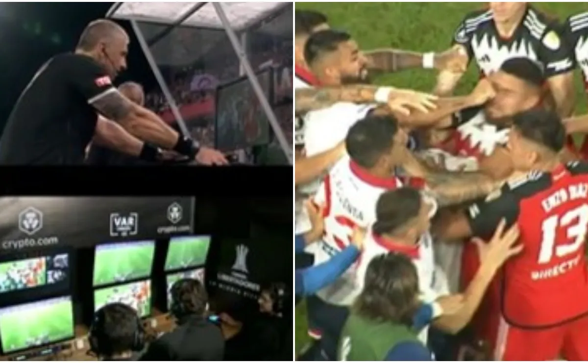 El árbitro brasileño Anderson Daronco revisó en el monitor del VAR la piña de Gastón Romero a Paulo Díaz en Nacional vs River por la Copa Libertadores 2024 y solo castigó con una amonestación.