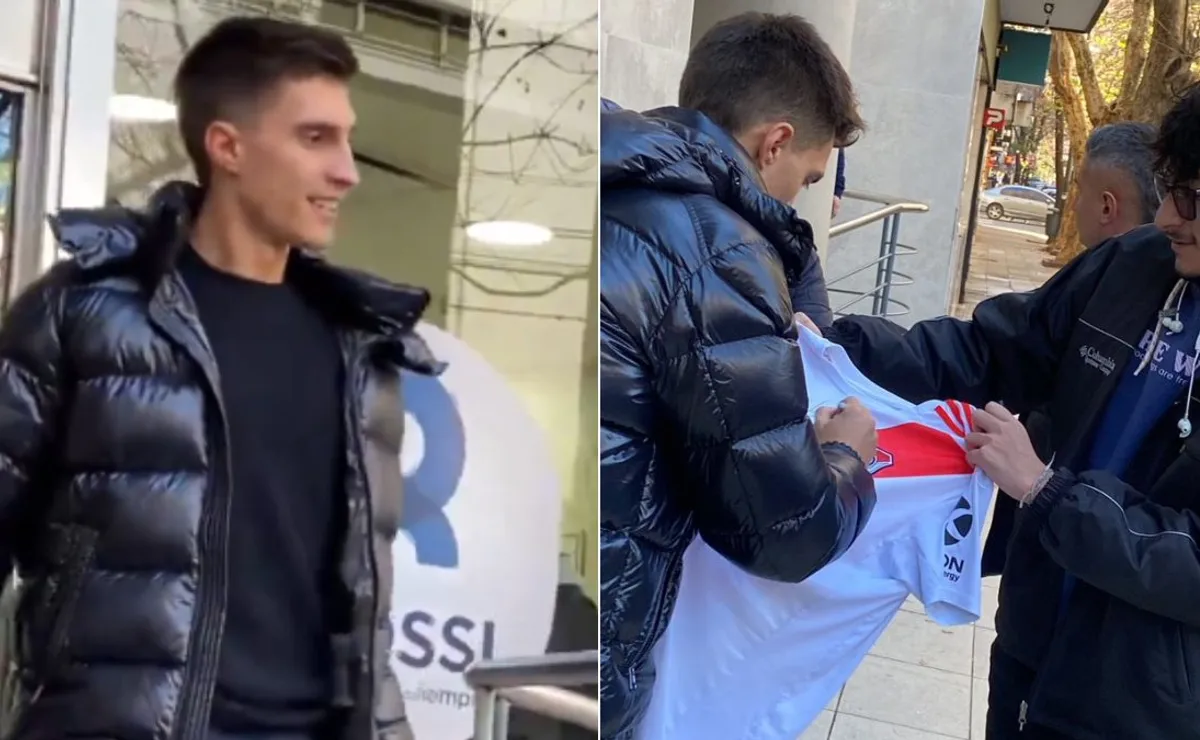 El primer autógrafo de Federico Gattoni como nuevo jugador de River.