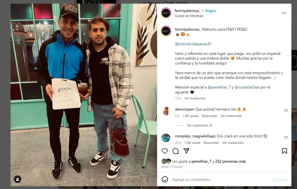 Enzo Pérez visitó un local de mates en su Mendoza natal (FOTO: INSTAGRAM: faninipaterosa_)