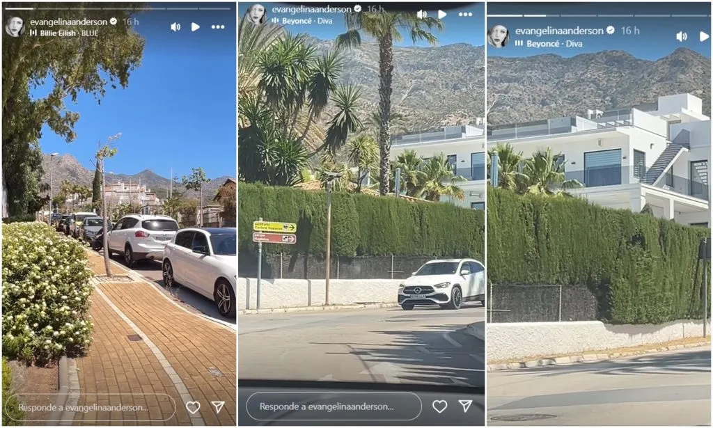 Algunas de las imágenes que se advierten en los videos que Evangelina Anderson, la esposa de Martín Demichelis, publicó durante las vacaciones familiares en Marbella, España.