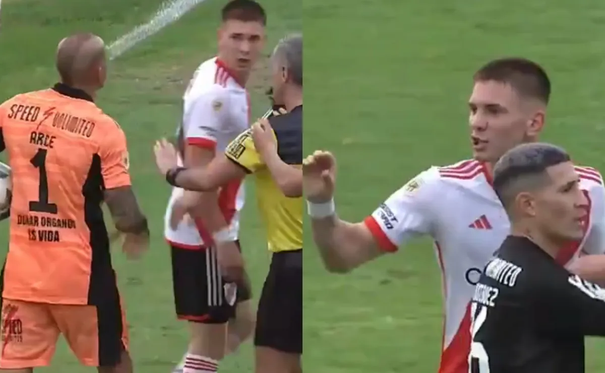 Qué le dijeron Mastantuono y Echeverri al arquero de Riestra.