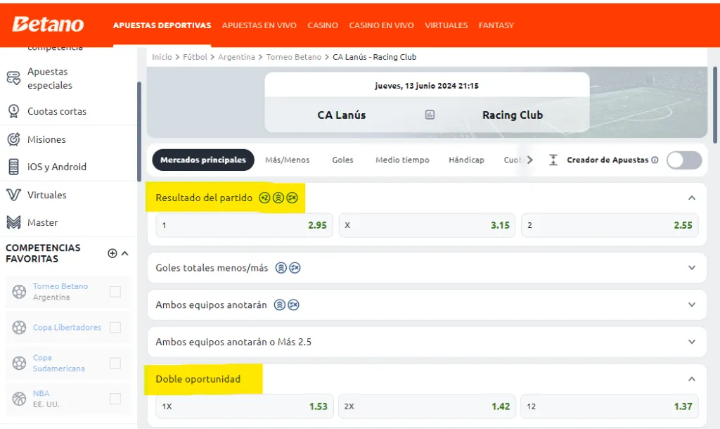 Betano apuestas de doble oportunidad