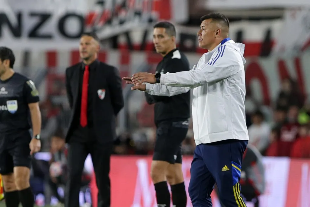 Jorge Almirón, en el Superclásico que River le ganó 1-0 a Boca en 2023. Foto: Getty