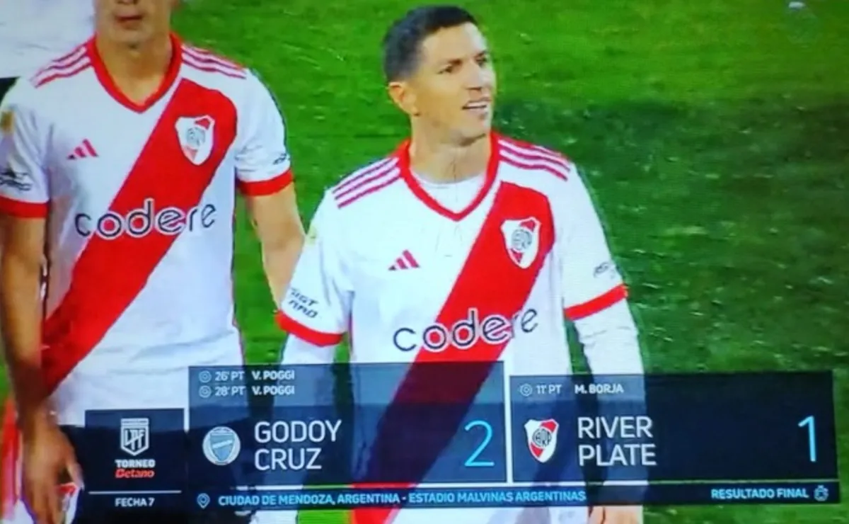 Derrota de River ante Godoy Cruz y silbatina de los hinchas Millonarios en Mendoza (FOTO: Captura TV).
