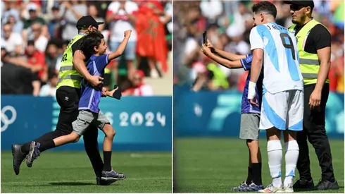 Julián Álvarez se sacó una selfie con un nene en medio de escándalo de Argentina vs Marruecos de los Juegos Olímpicos París 2024. El partido finalizó recién cuatro horas después del inicio (FOTO: Getty Images).