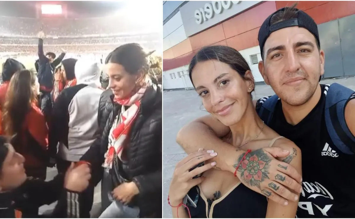 Matías le propuso casamiento a su novia, Gisela, en el Monumental.