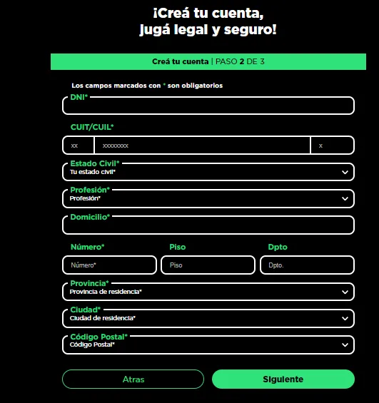 Pantalla de registro en Bplay para obtener el bono