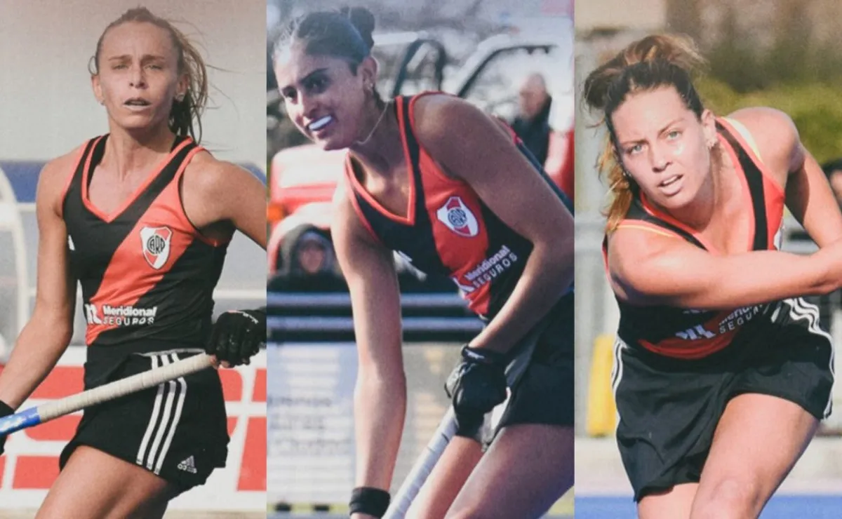 Las tres jugadoras de River que consiguieron la medalla olímpica junto a Las Leonas.